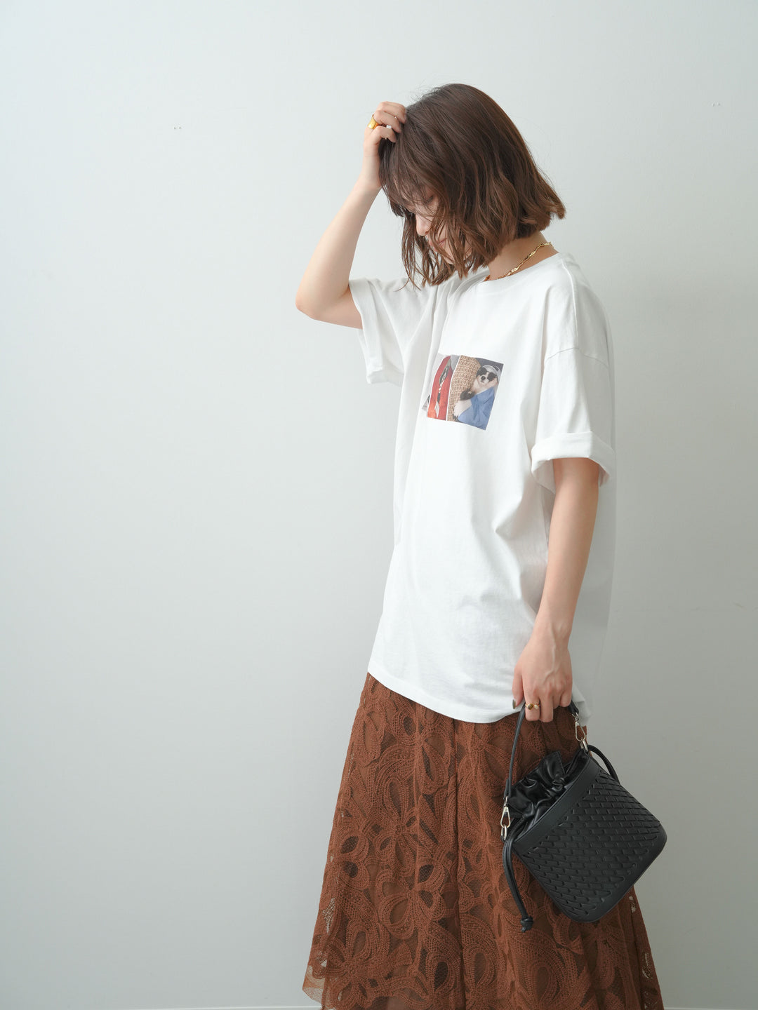 [SET]スリードッグフォトボックスTEE+フラワーレースレイヤードスカート(2set)
