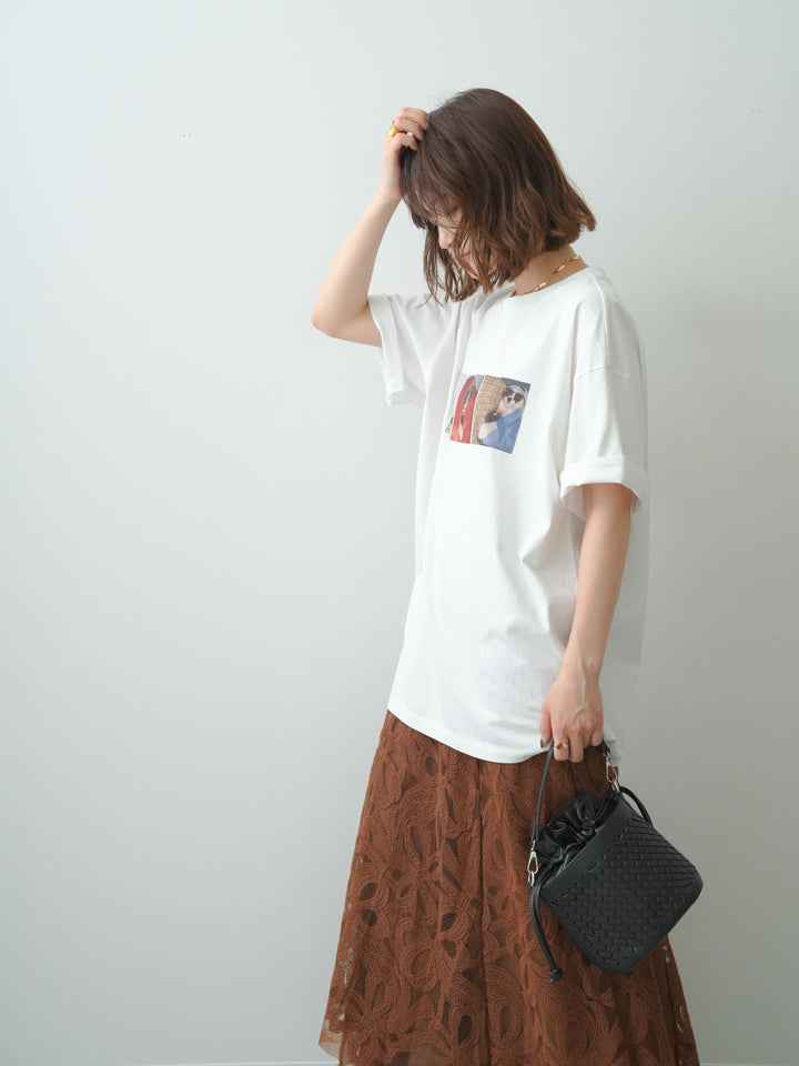 [SET]スリードッグフォトボックスTEE+フラワーレースレイヤードスカート(2set)