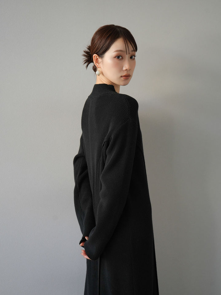 [SET] 不對稱繫帶高領針織連身裙 + 可選飾品套裝 (2套)