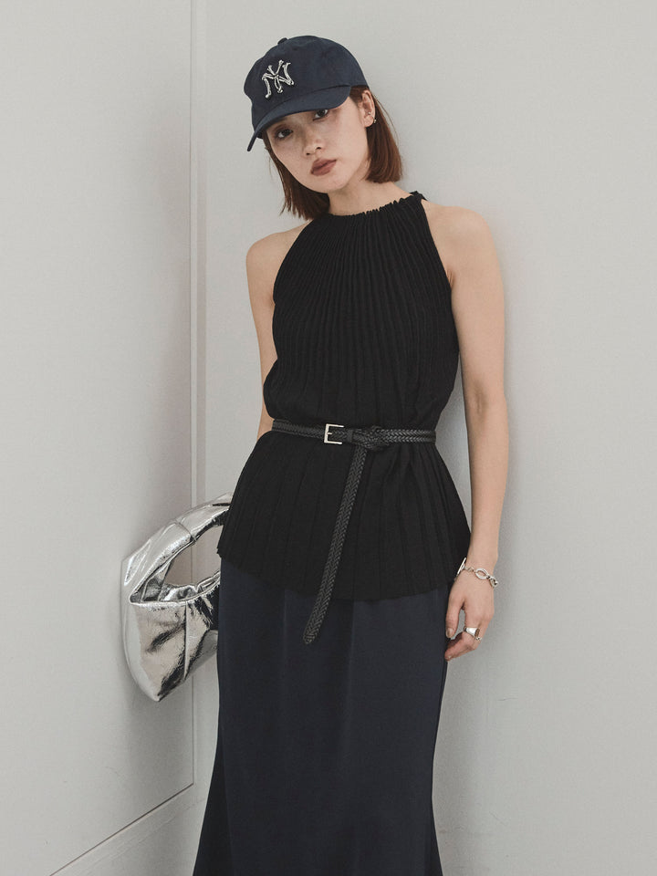 [SET]プリーツニットキャミソール+リラックスナロースカート(2set)