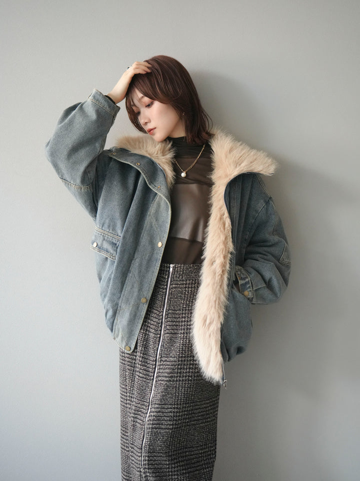 [SET]デニムxファーブルゾン+選べるアクセセット(2set)