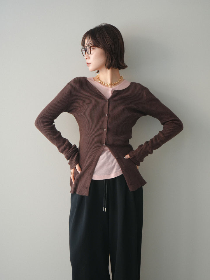 [予約]前後2WAYリブ編みクルーネックカーディガン/darkbrown
