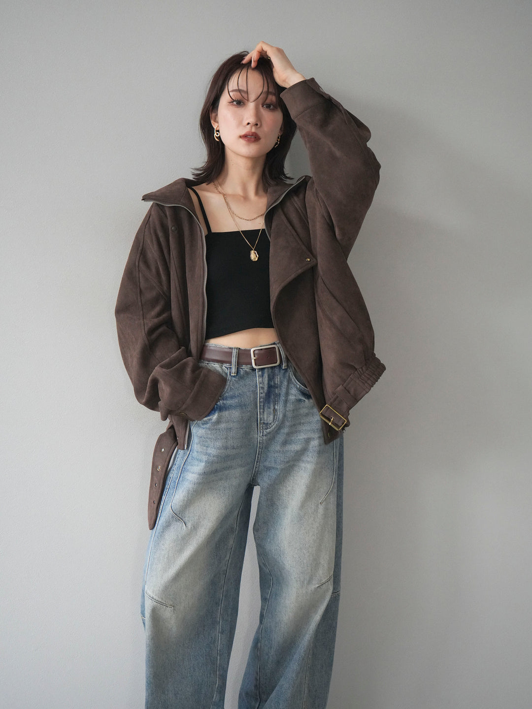 [予約]スエードライダースミドルジャケット/brown
