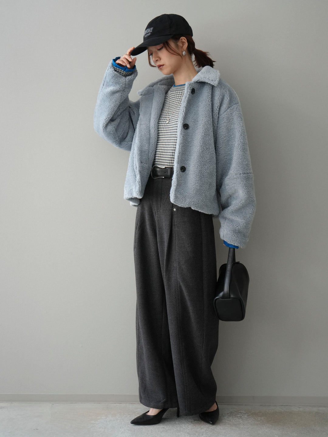 [SET]エコファーステンカラージャケット+ベルト付起毛コクーンパンツ(2set)