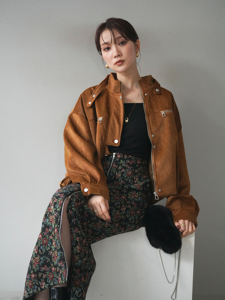 [予約]スエードジップデザインブルゾン/mustard