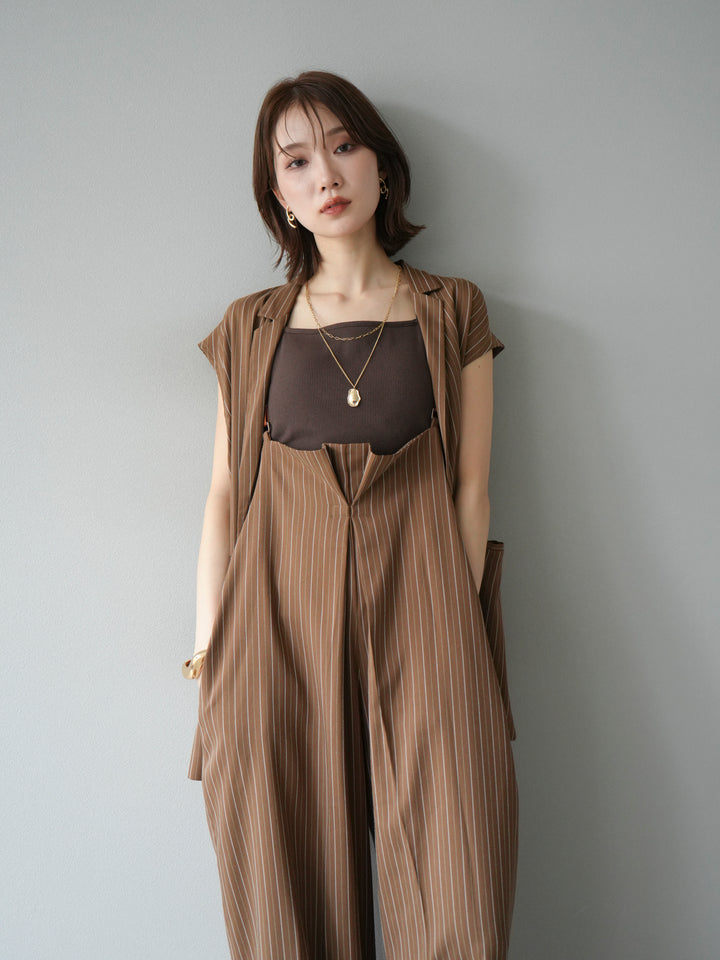 [SET]ヘリンボーンストライプジレ+ヘリンボーンストライプサロペット(2set)