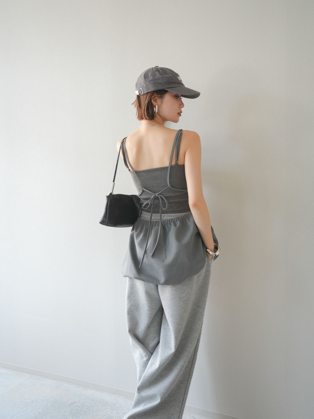 [SET]バックリボンバルーンチュニックキャミ+サイドレースポンチワイドパンツ(2set)