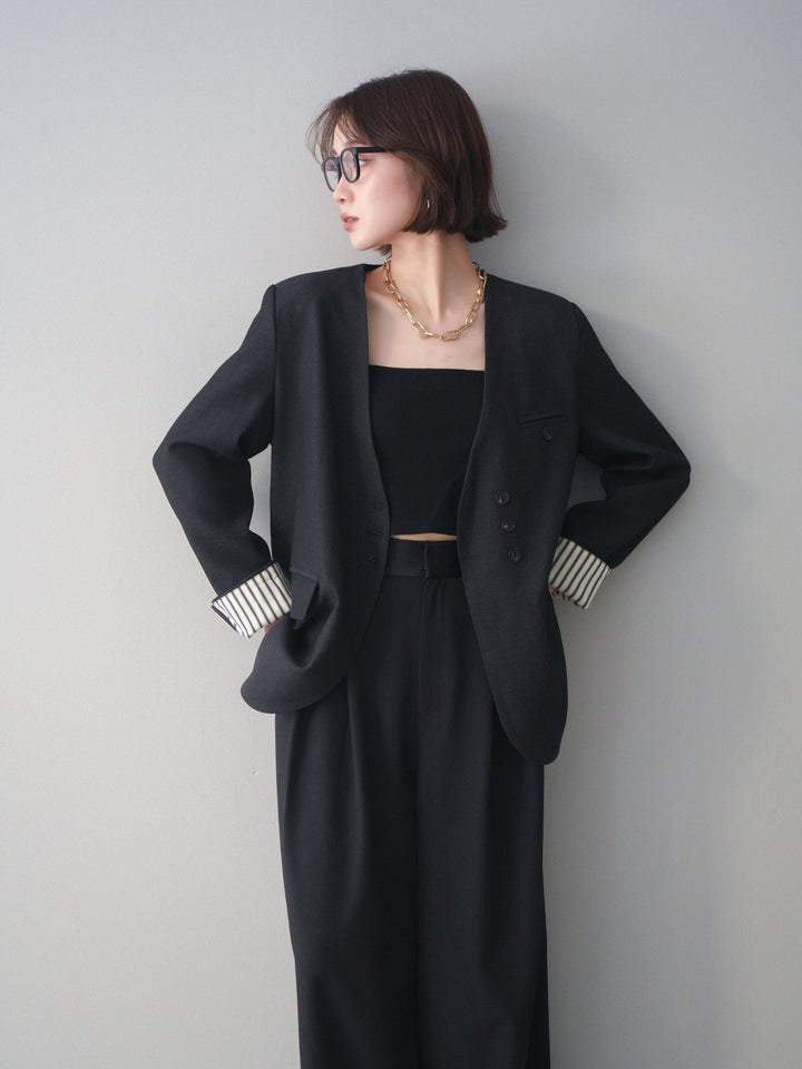 [SET]ノーカラージャケット+カップ付テレコリブベアキャミソール(2set)