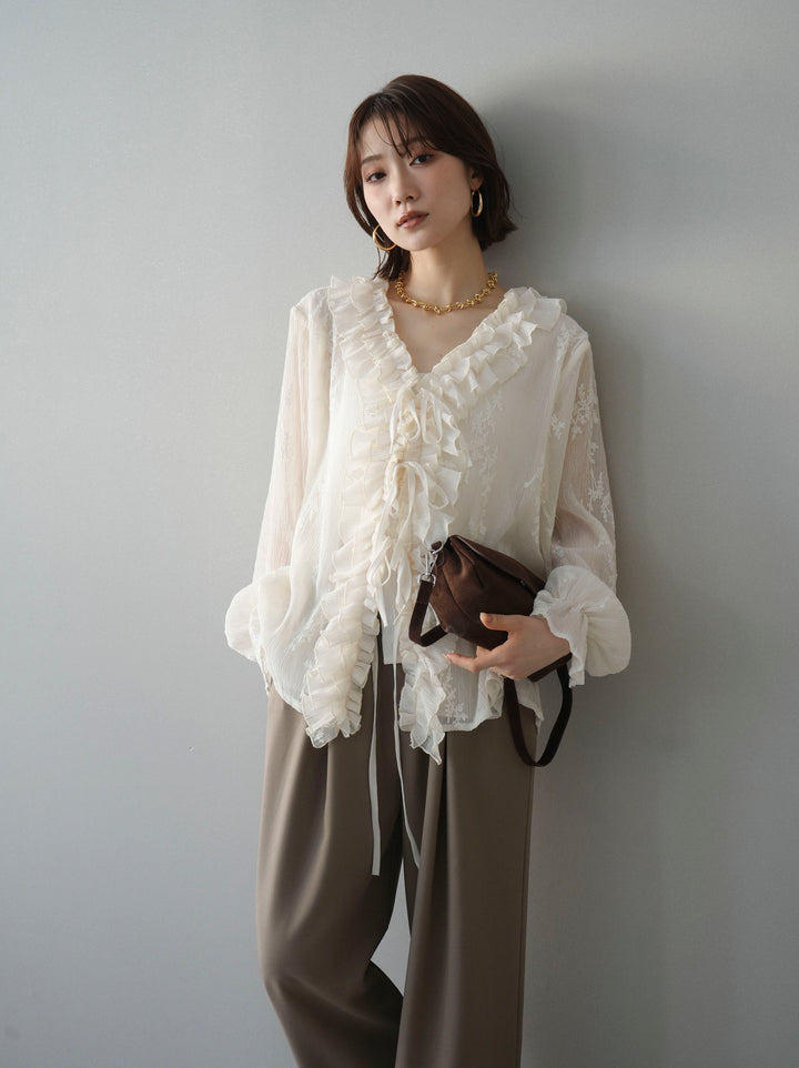 [予約]楊柳ラッフルフリルカーディガン/ivory