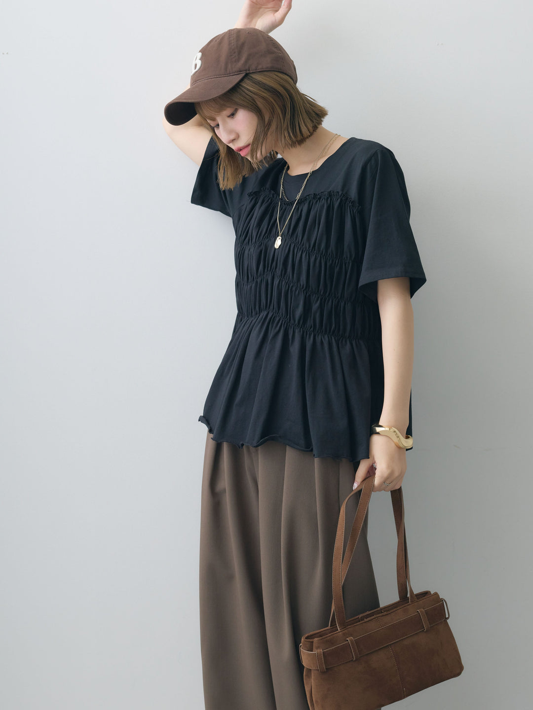 [SET]クールタッチシャーリングTEE+クレープデシンタックワイドパンツ(2set)