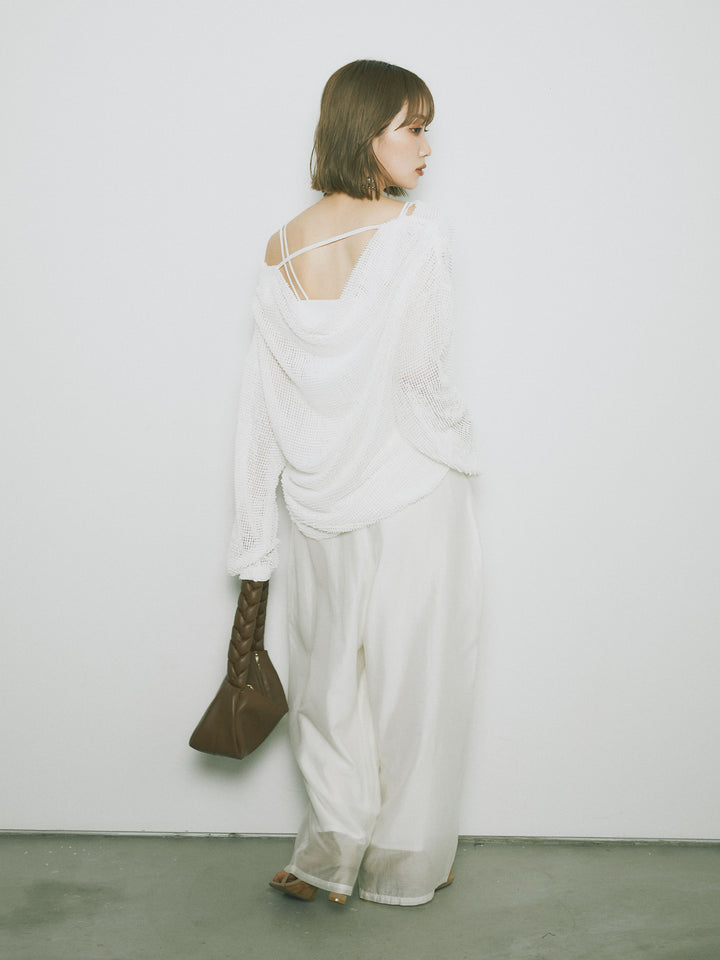 [SET] 後背垂墜網眼套頭衫 + 透明萊賽爾三折寬褲 (2 套)