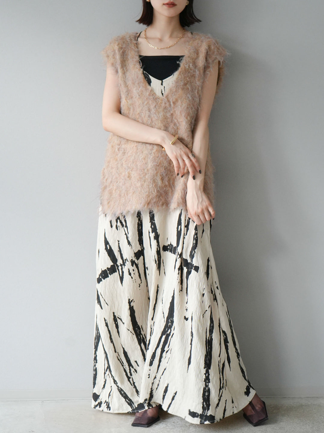 [予約]ウール混ミックスヤーンニットベスト/オレンジ