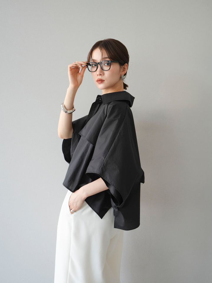 [SET]ポンチョショートシャツ+リネンライクイージーワイドパンツ(2set)