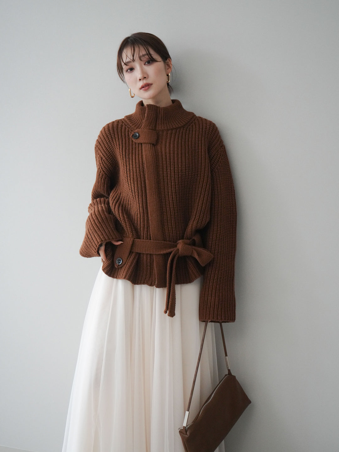 [SET]畦編みボトルネックZIPニットカーディガン+畦編みボトルネックZIPニットカーディガン(2set)