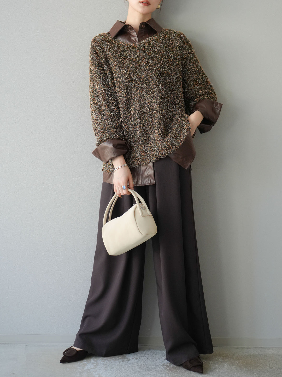 [予約]フェイクレザーシャツ/ブラック