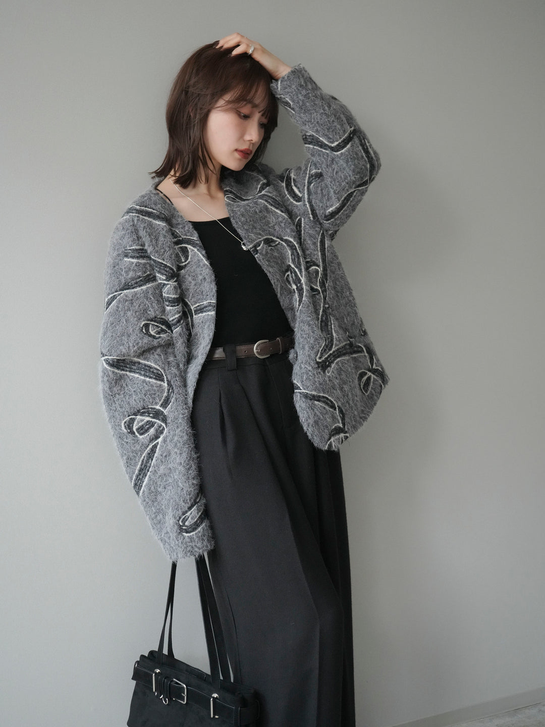 [予約]ニュアンス刺繍ブークレニットジャケット/gray