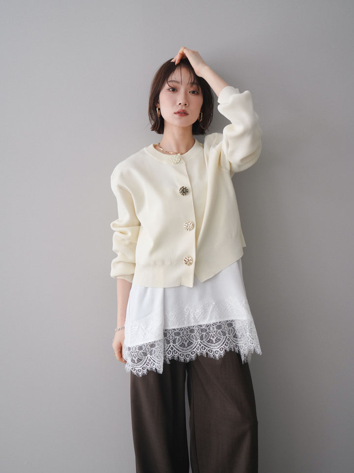 [SET]メタルボタンクルーネックニットカーディガン+選べるアクセセット(2set)