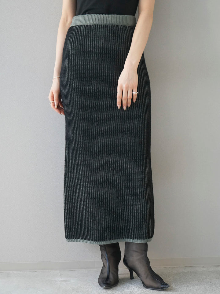 [Pre-order] Color-coordinated striped ribbed knit skirt/green