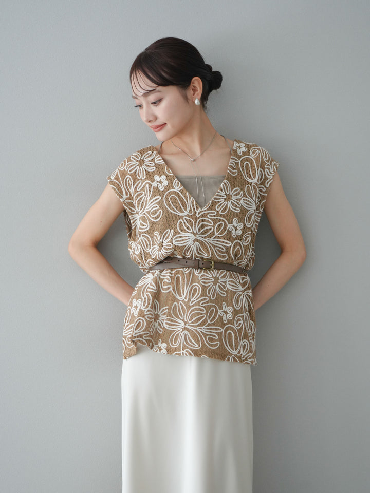 [予約]メッシュコード刺繍ベスト/ベージュ