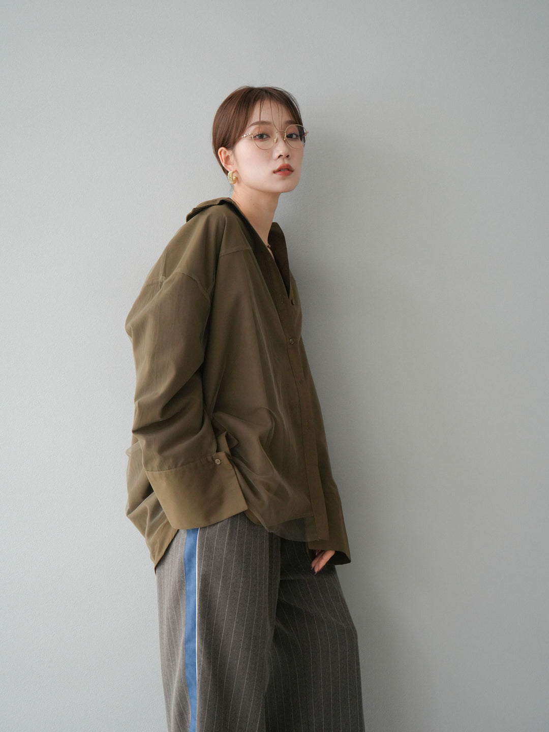 [予約]サイドラインストライプワイドパンツ/ブラウン