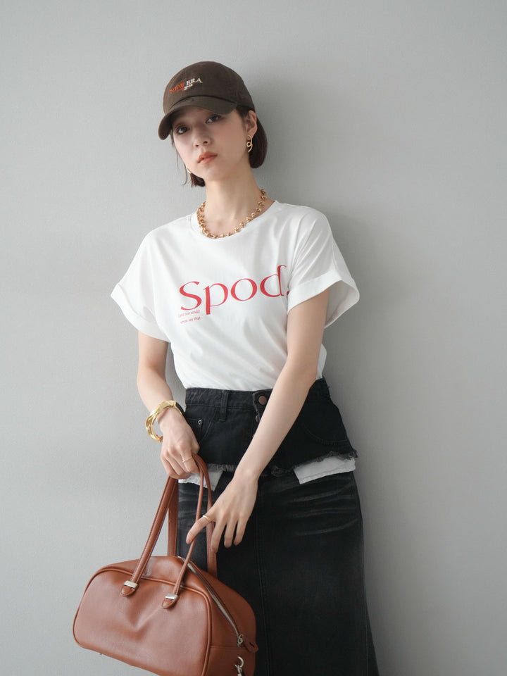 [予約]ドライタッチコットンバックラウンドヘムロゴTシャツ/オフ×レッド