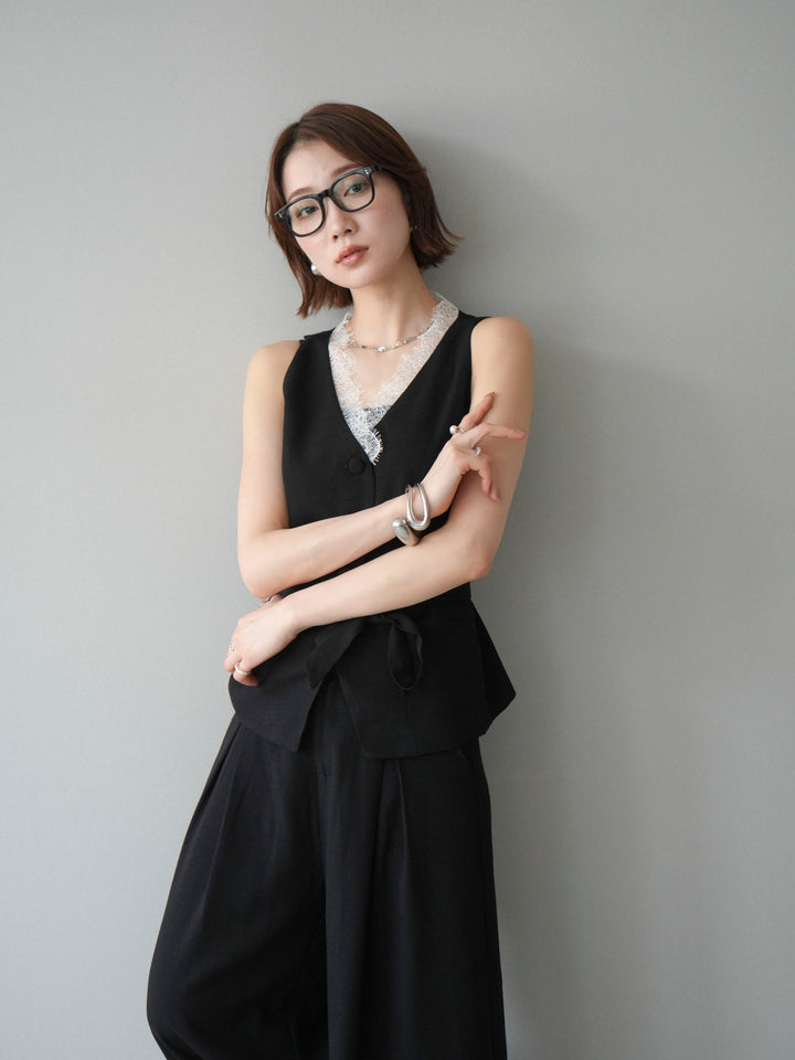 【套裝】蕾絲邊背心和垂褶褲套裝（2 套）