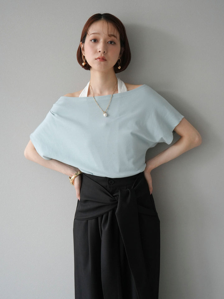 【預購】疊層設計露背套頭衫/藍色