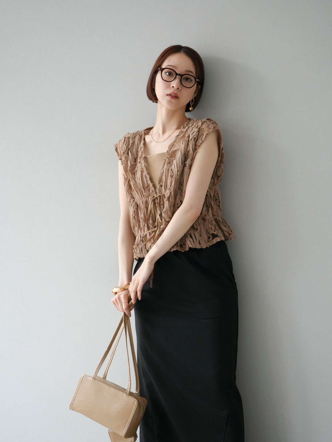 [SET]ジャガードレースリボントップス+スウェットロングスカート(2set)