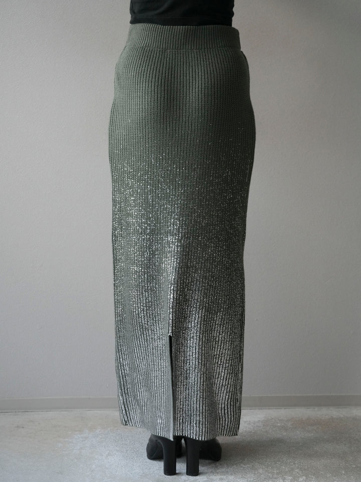 [予約]箔プリントニットタイトスカート/ashgreen