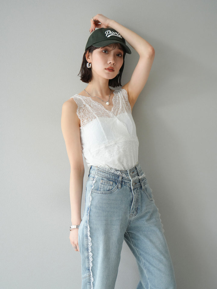 [予約]カップ付レースタンクトップ/ オフ