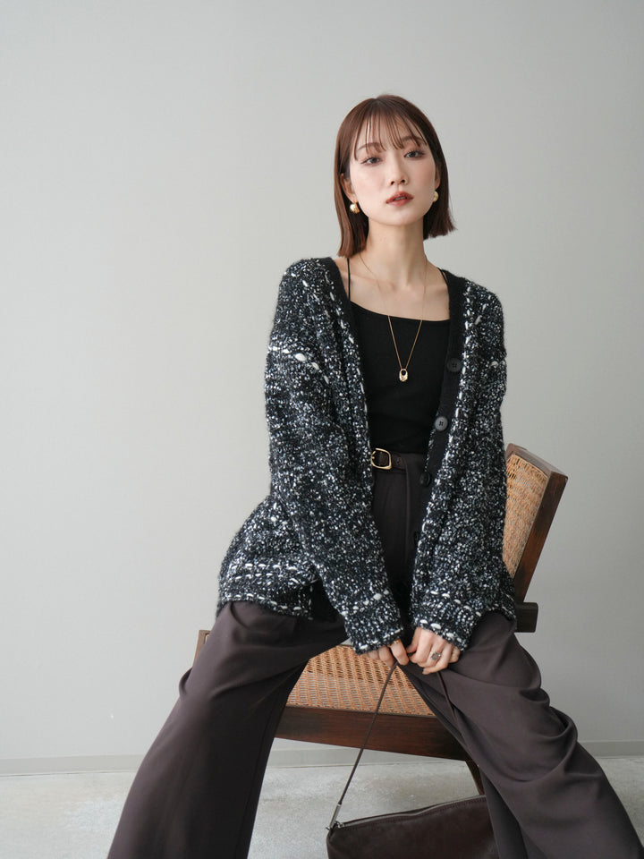 [予約]ブークレハンドステッチニットカーディガン/black