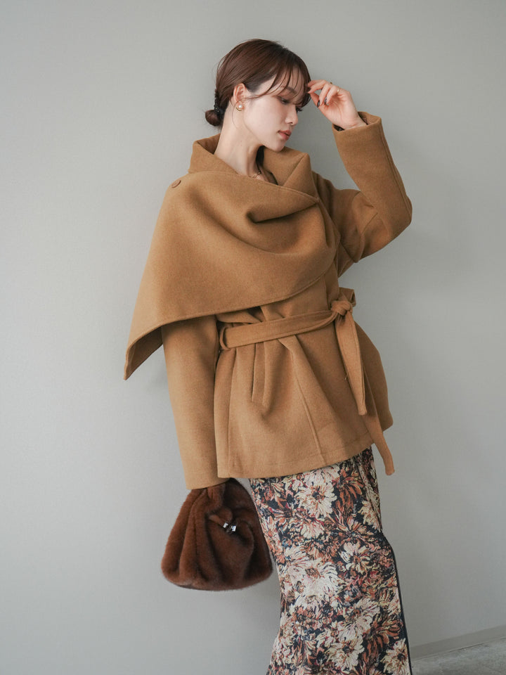 [予約]ストールデザインショートコート/camel