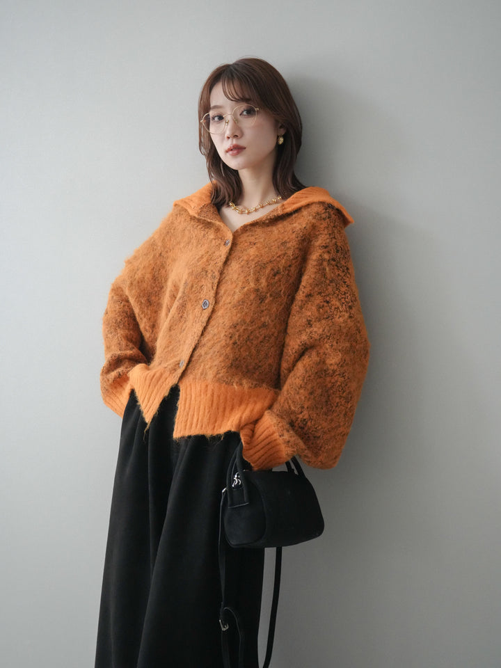 [予約]リブ切替メランジニットカーディガン/orange