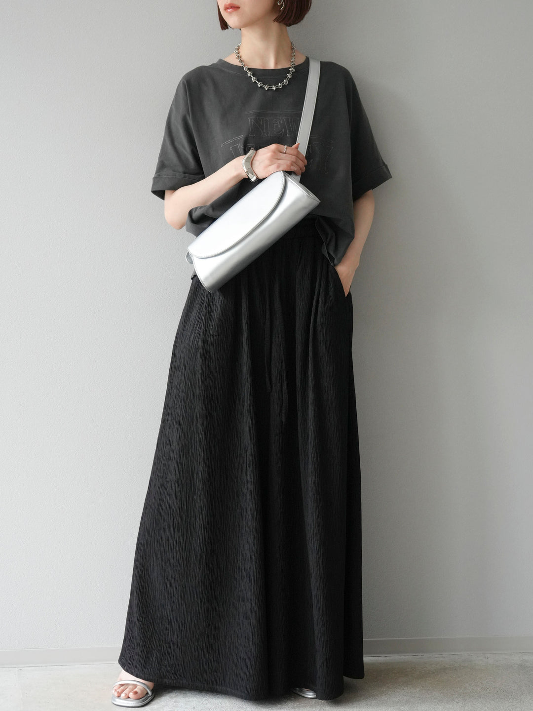 [予約]ビンテージロゴプリントTシャツ/チャコール