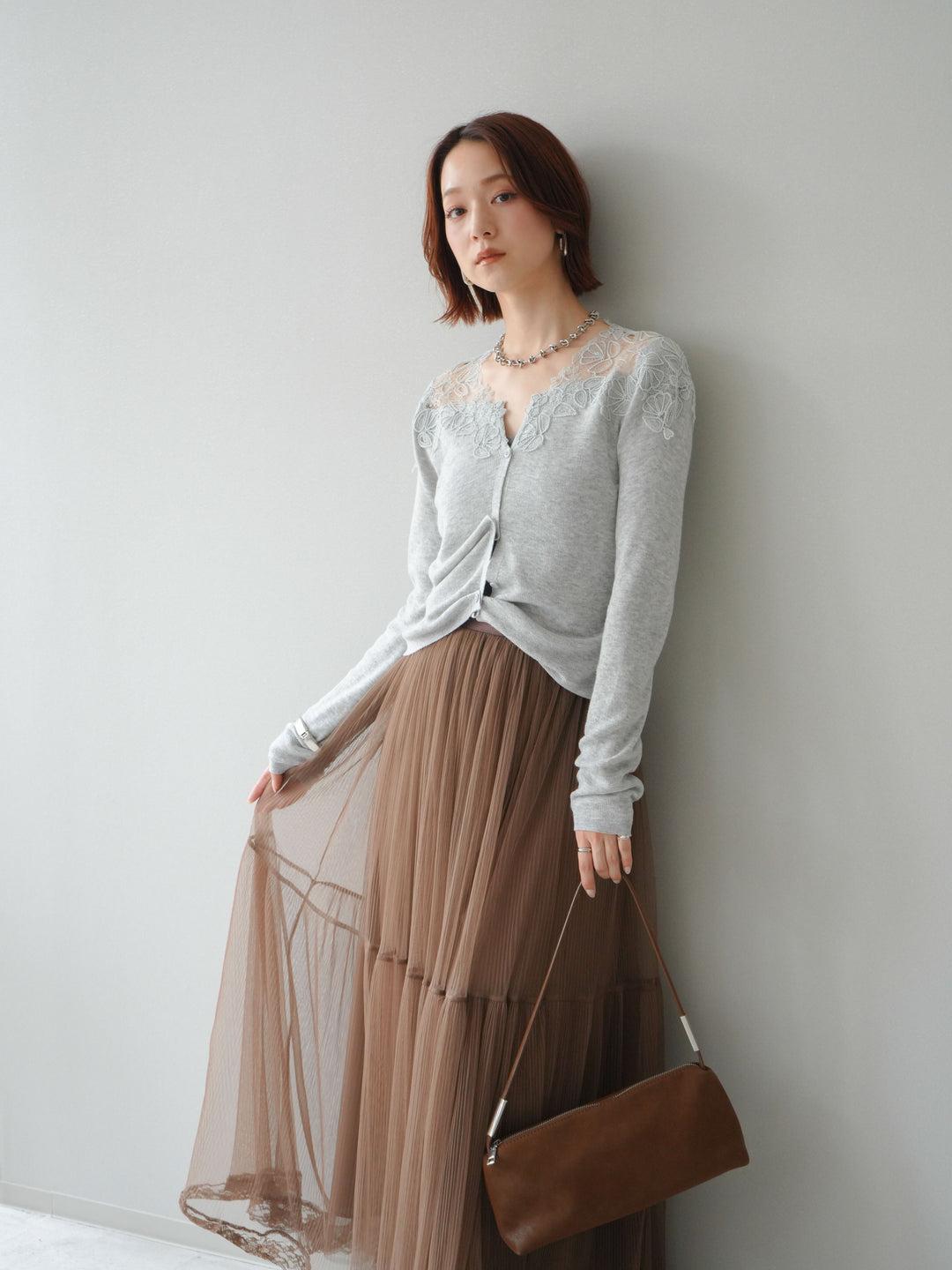 [SET]ショルダーレースニットカーディガン+ショルダーレースニットカーディガン(2set)