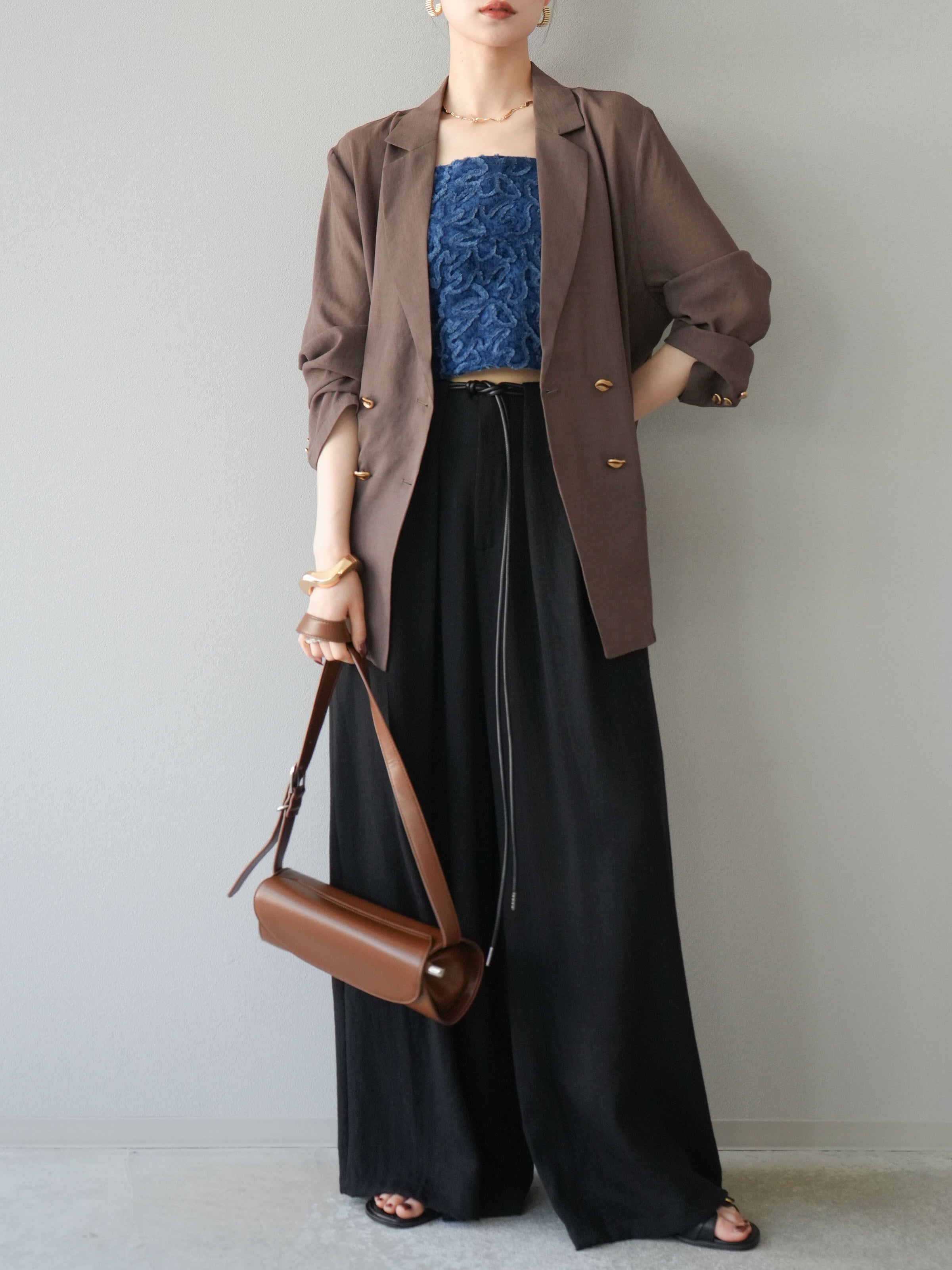 予約]ゴールドボタンシアージャケット/ブラウン – Lumier