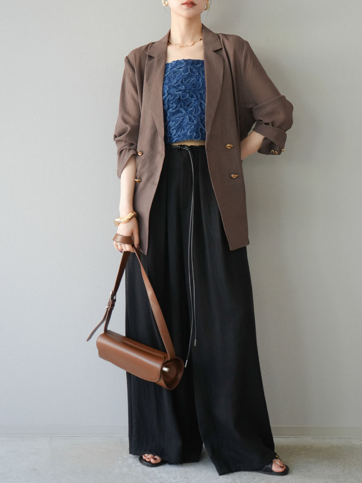 [預購] 金色紐扣透視夾克/棕色