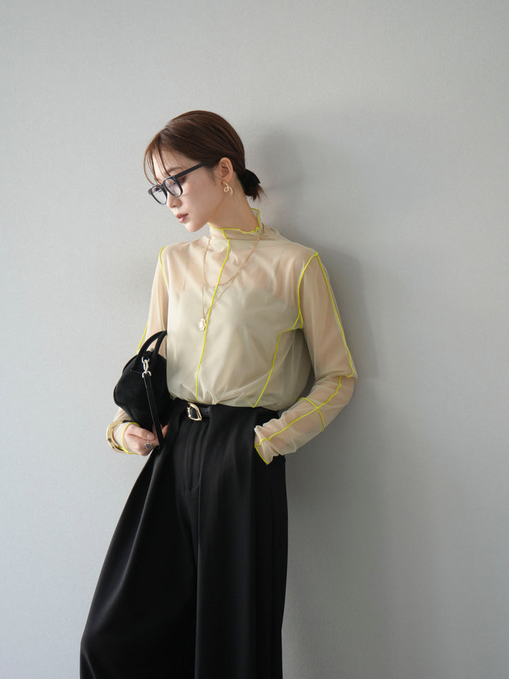 [予約]シアーパイピングカットソー/ピスタチオ×イエロー