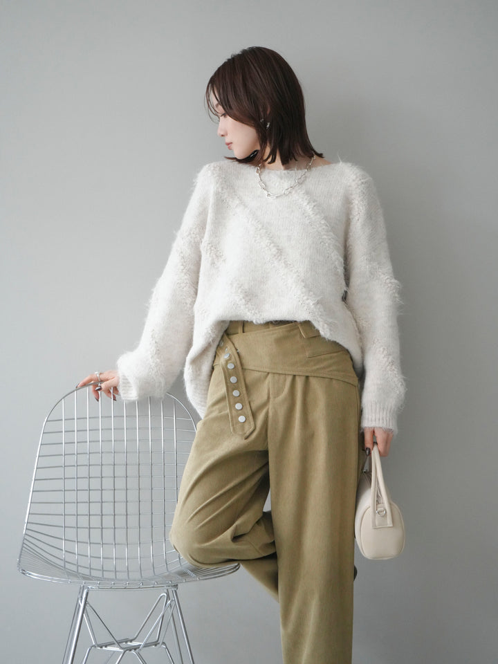 [予約]ブークレラインデザインニットプルオーバー/ivory