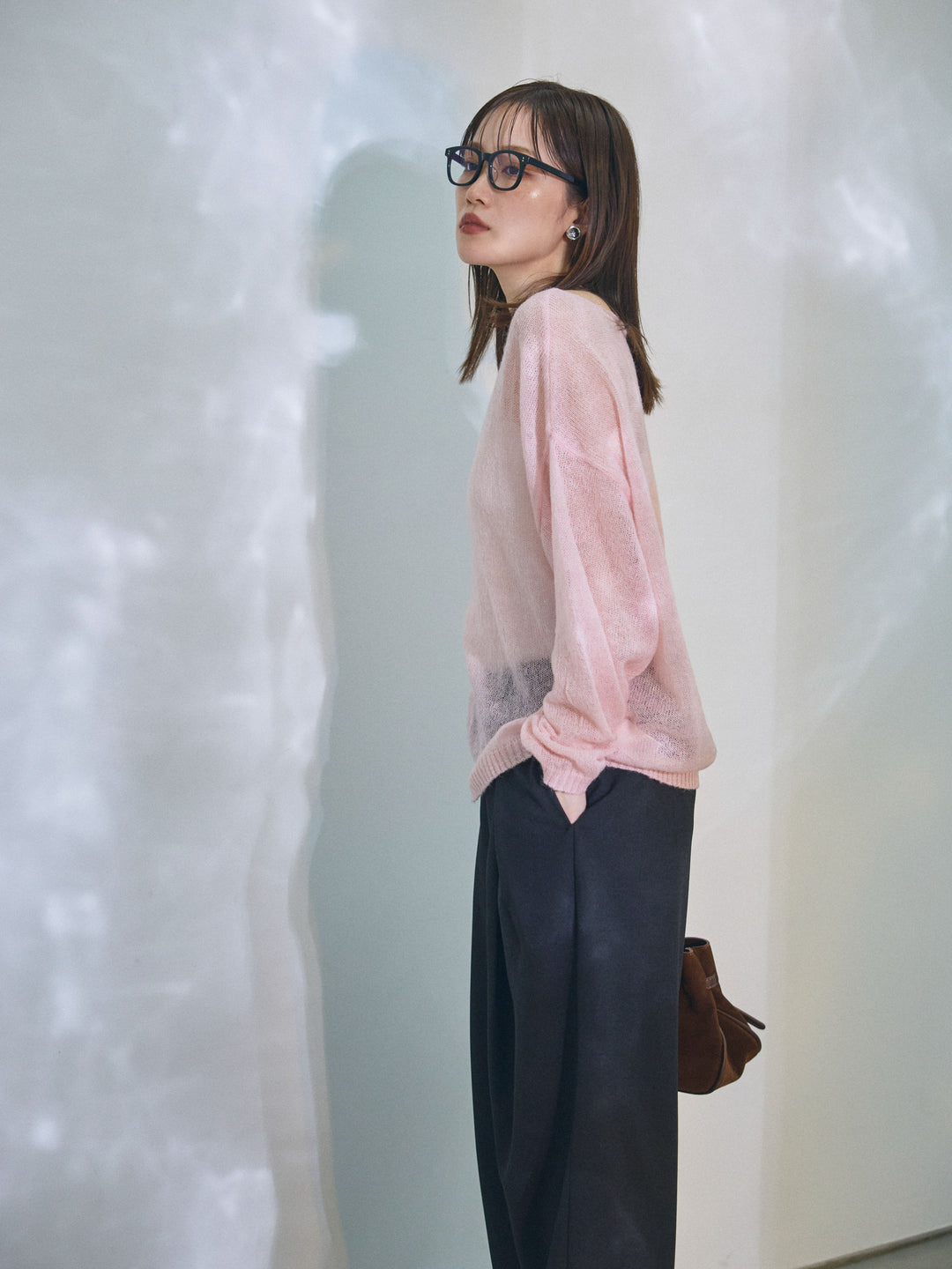 【Allure】[SET]モヘアタッチ透かし編みボートネックニットプルオーバー+モヘアタッチ透かし編みボートネックニットプルオーバー(2set)