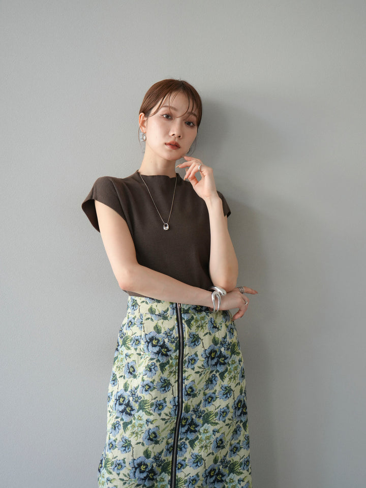 [SET]プチネックフレンチニットトップス+ゴブランフロントジップタイトスカート(2set)