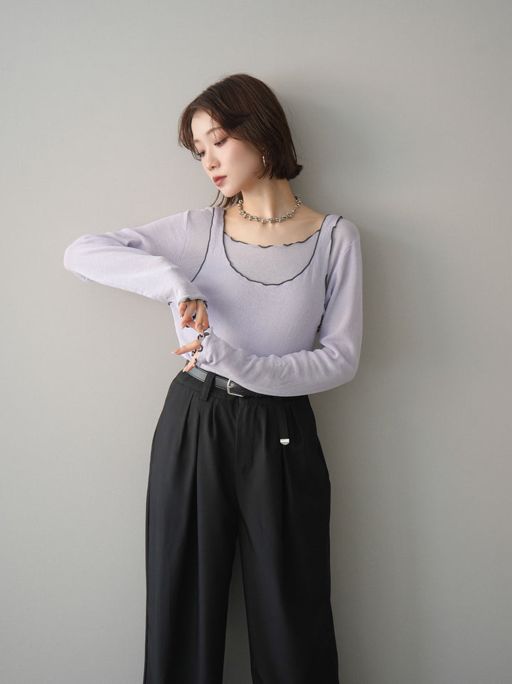 [SET]バイカラーメローアンサンブルシアーニットトップス+バイカラーメローアンサンブルシアーニットトップス(2set)