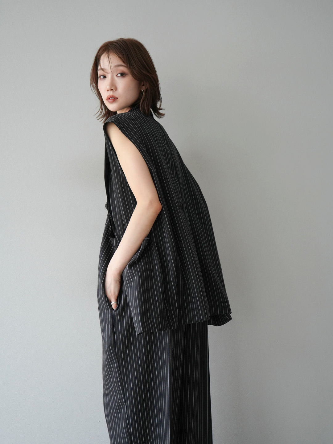 【着回しセット】[SET]ヘリンボーンストライプジレ+シアー切替ベロアトップス+ヘリンボーンストライプサロペット(3set)