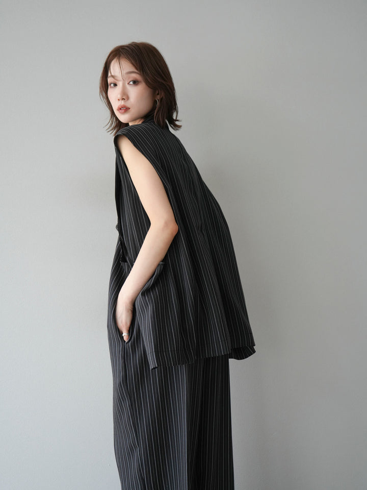 【着回しセット】[SET]ヘリンボーンストライプジレ+シアー切替ベロアトップス+ヘリンボーンストライプサロペット(3set)