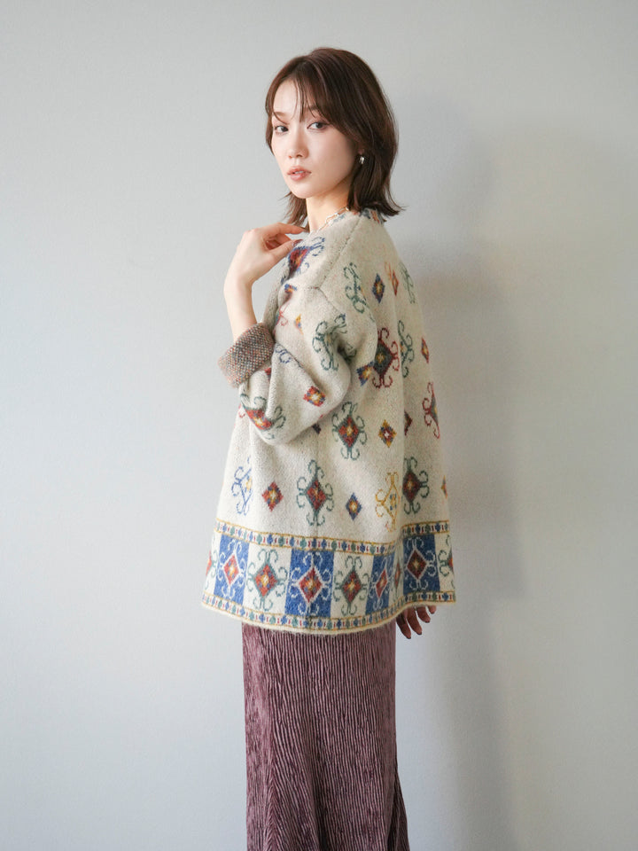 [予約]ヴィンテージ柄オーバーニットプルオーバー/アイボリー