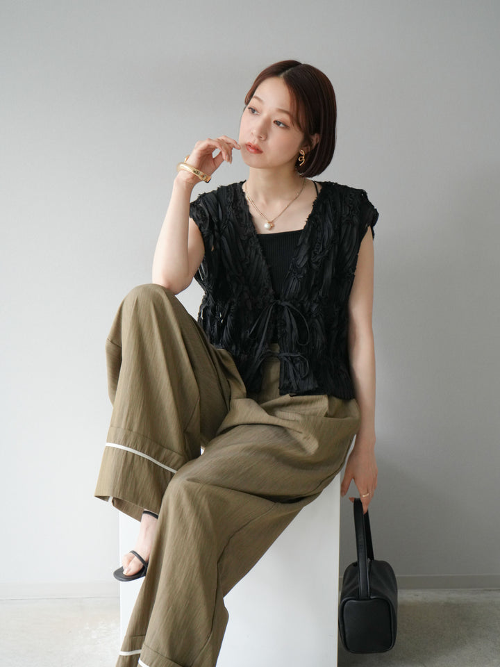 [予約]ジャガードレースリボントップス/ブラック