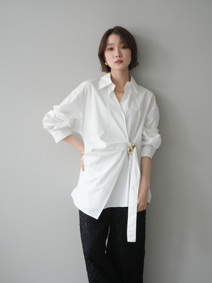 [SET]メタルパーツドレープシャツ+シアーコードレースイージーパンツ(2set)