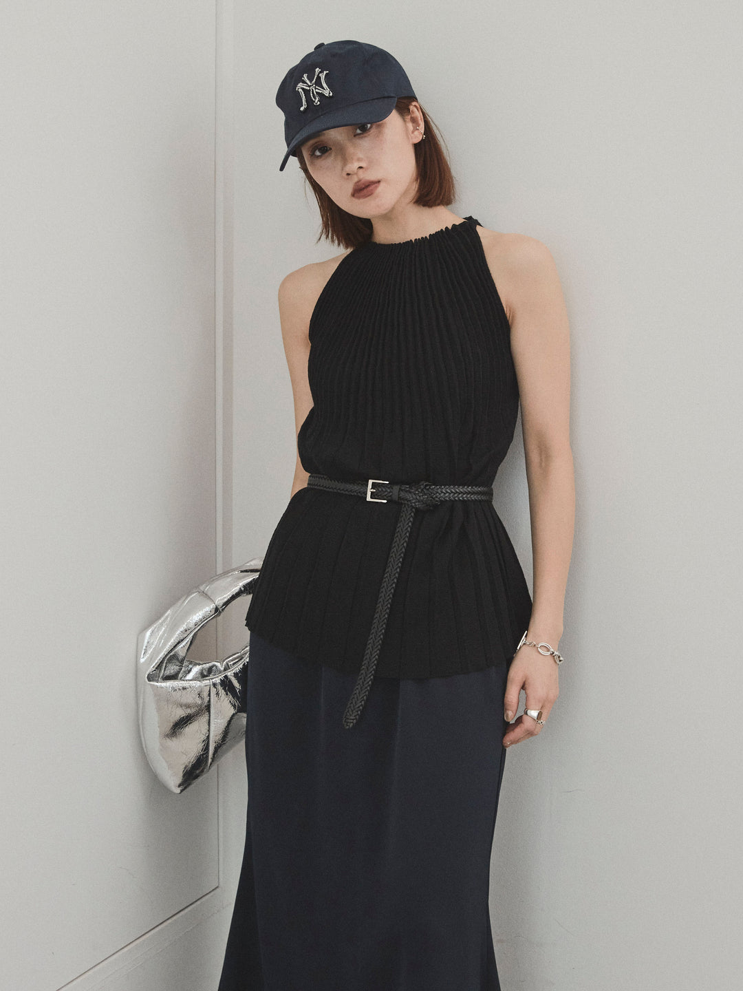 [予約]プリーツニットキャミソール/ブラック