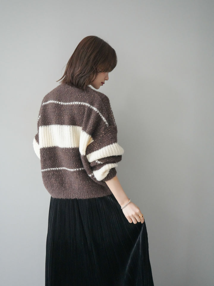 [予約]ネップヤーンボーダーニットプルオーバー/brown