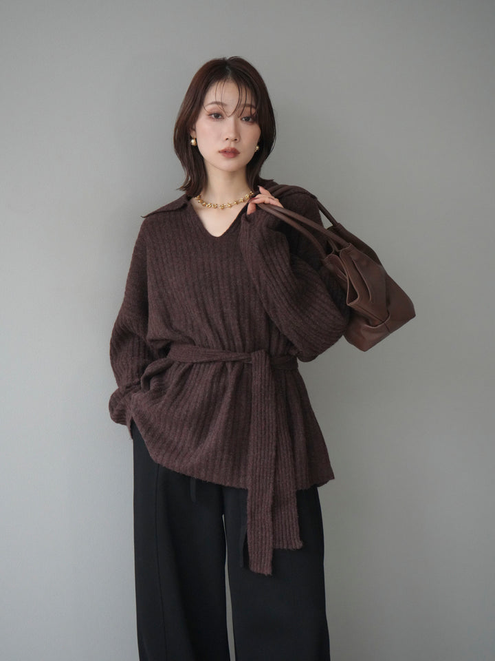 [予約]ワイドリブポロニットプルオーバー/brown